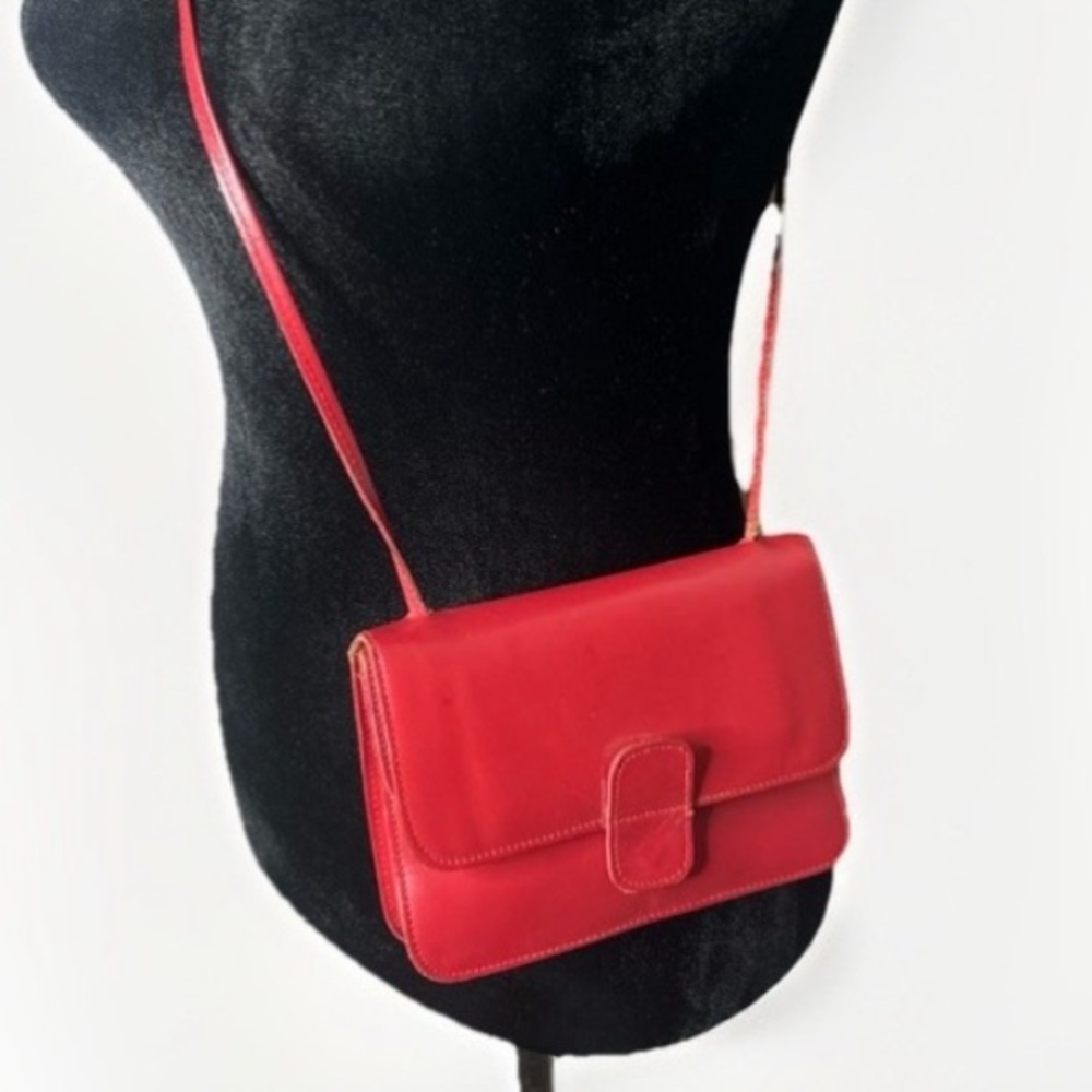 Vintage Genuine Red Leather 1970s Crossbody Bag Handmade In Brazil